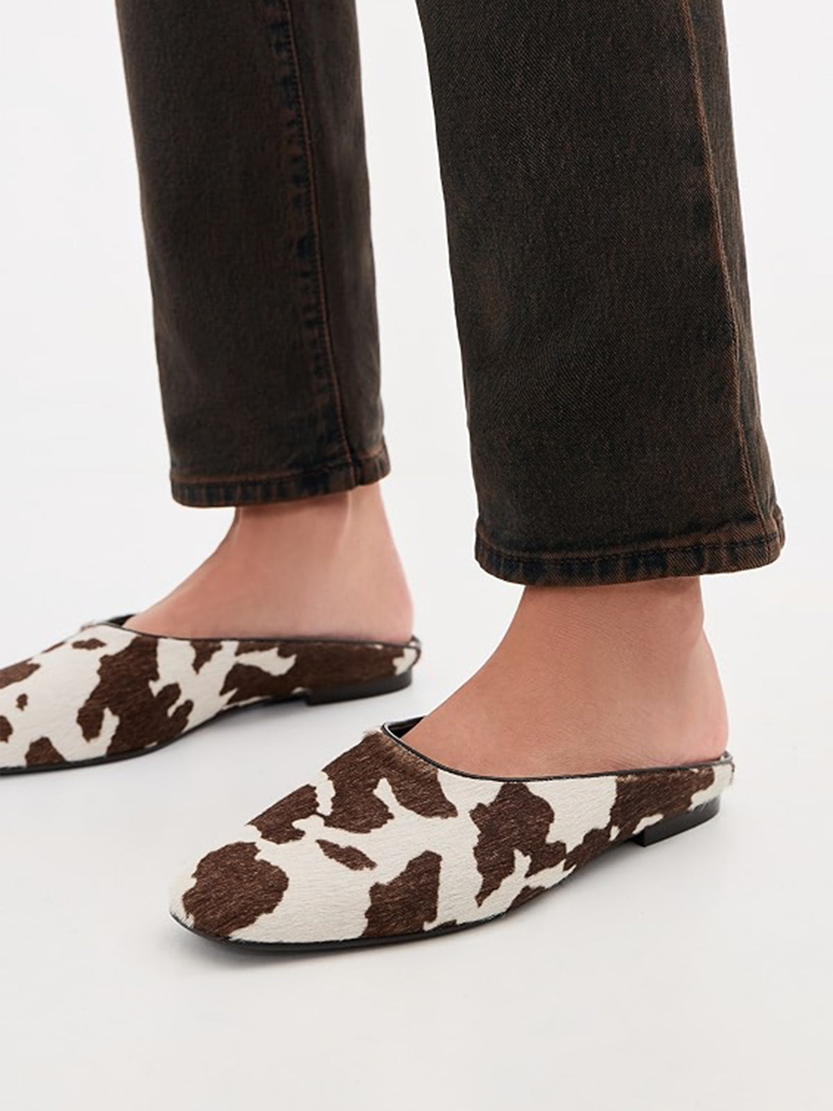 Backless Square-Toe Slip-On Chic Flats - Cow Pattern