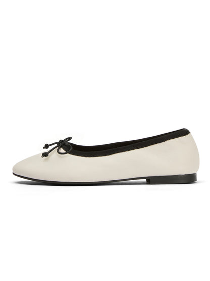 White Round-Toe Chic Front Bow Slip-On Ballet Simple Flats