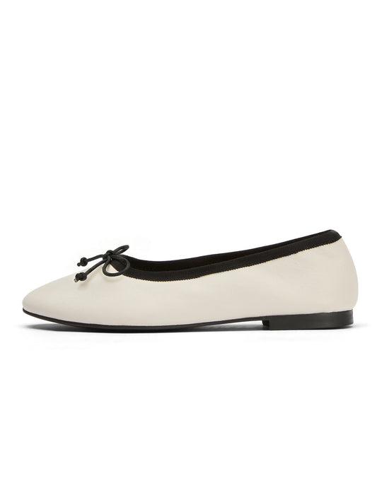 White Round-Toe Chic Front Bow Slip-On Ballet Simple Flats