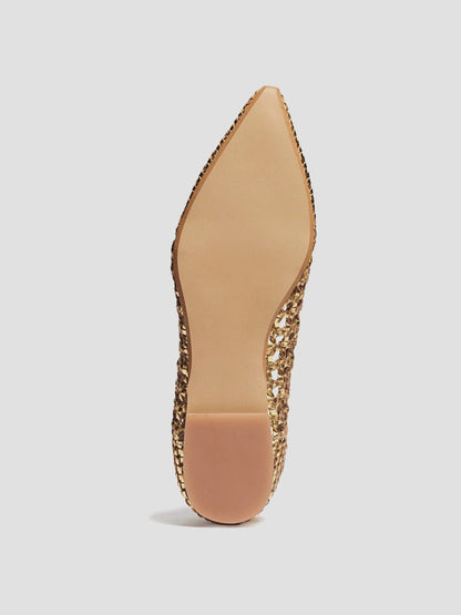 Metallic Gold Woven Vegan Leather Pointed-Toe Cutout Slip-On Flats