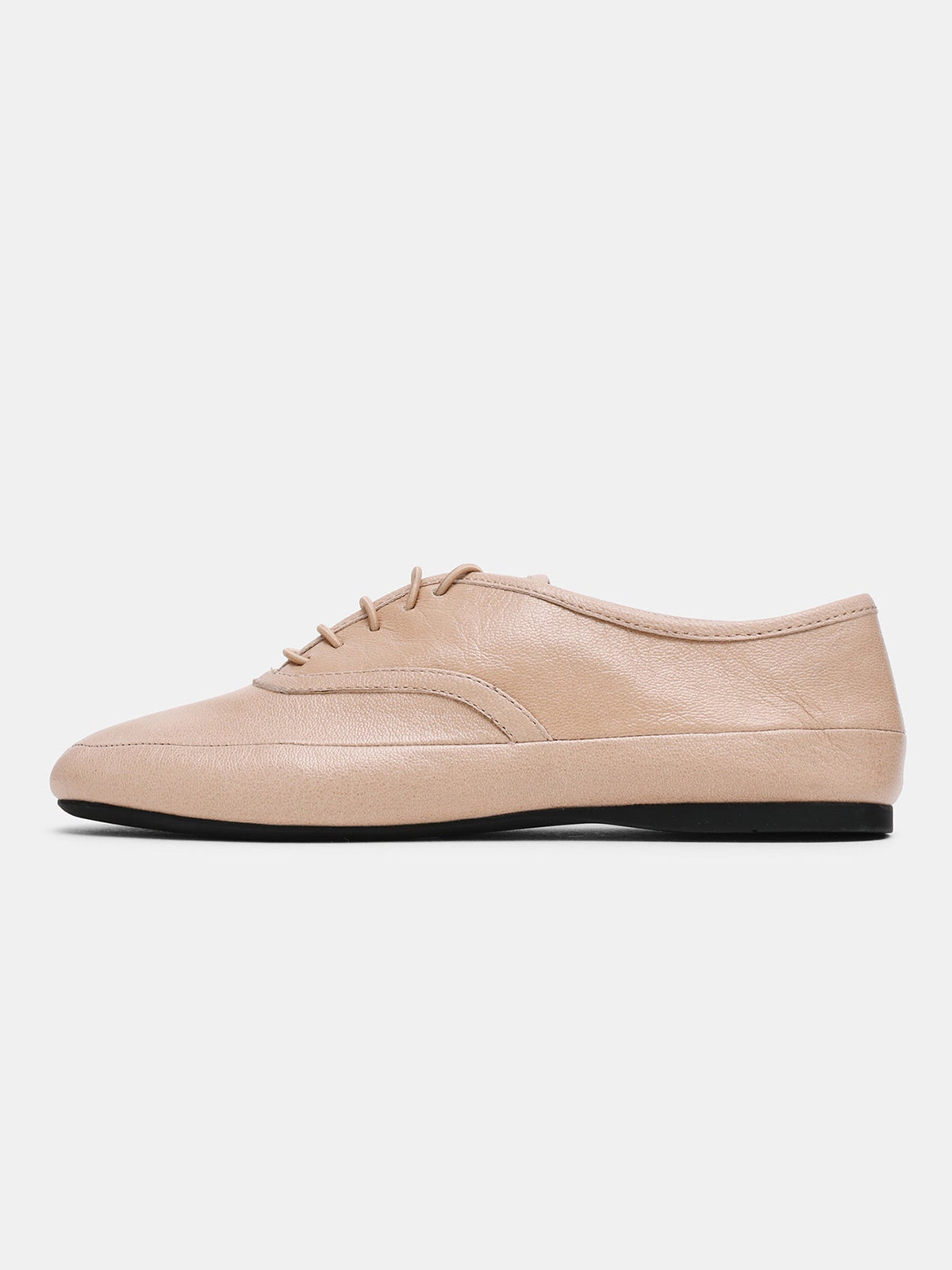 Bone Round-Toe Lace-Up Slip-On Chic Flats