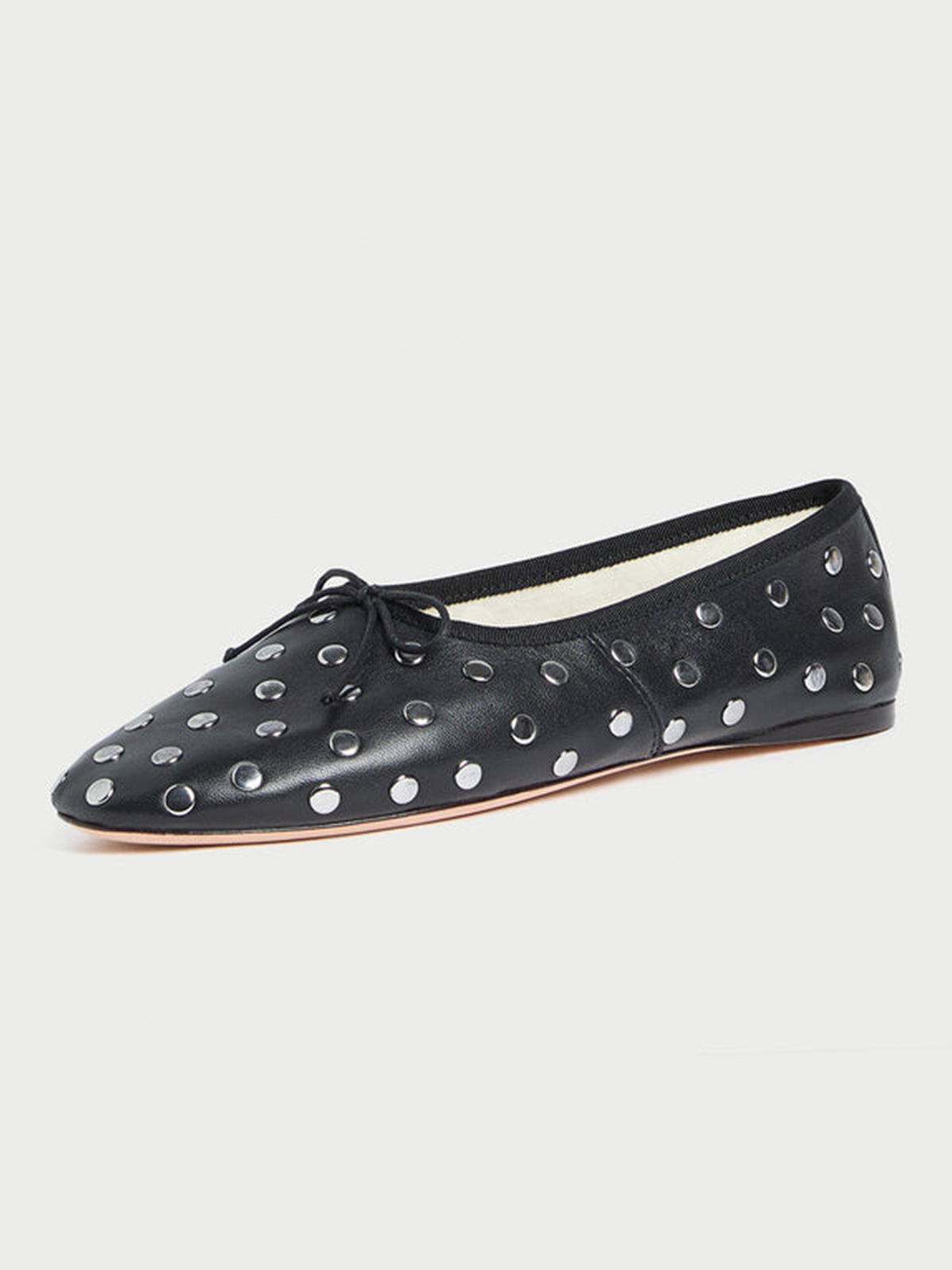 Black Round-Toe Chic Front Bow Slip-On Studs Ballet Flats