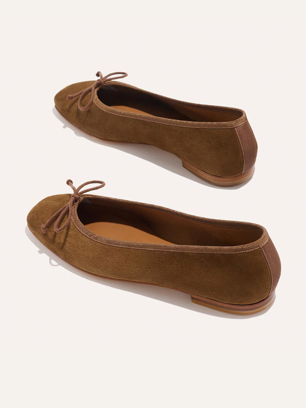 Front Bow Square-Toe Slip-On Chic Ballet Flats - Dark Tan Faux Suede