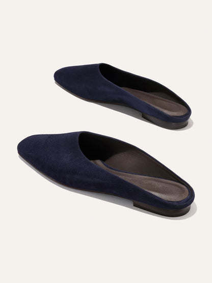 Backless Square-Toe Slip-On Chic Flats - Indigo Faux Suede