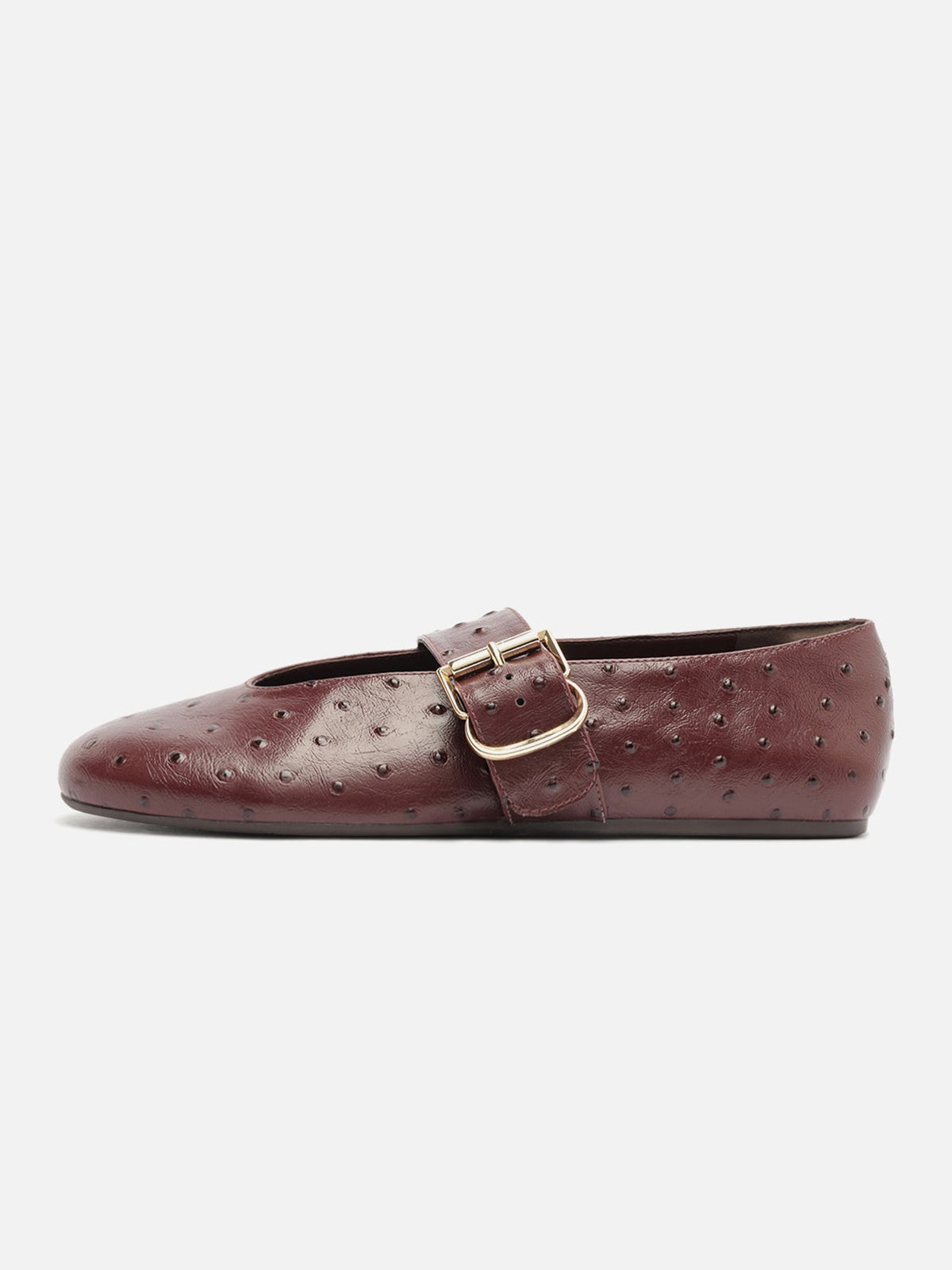 Red Ostrich Pattern Vegan Leather Round-Toe Mary Jane Chic Ballet Flats