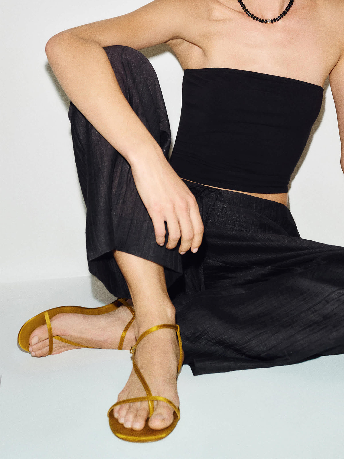 Honey Satin Square-Toe Back And Ankle Strap Flats Sandals
