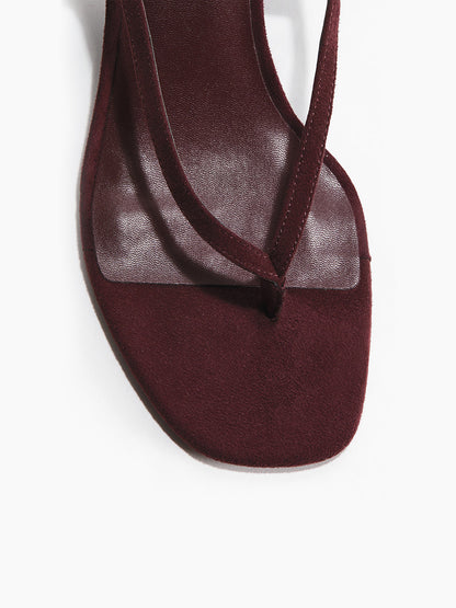 Burgundy Faux Suede Square-Toe Flip-Flop Slingback Kitten Heels