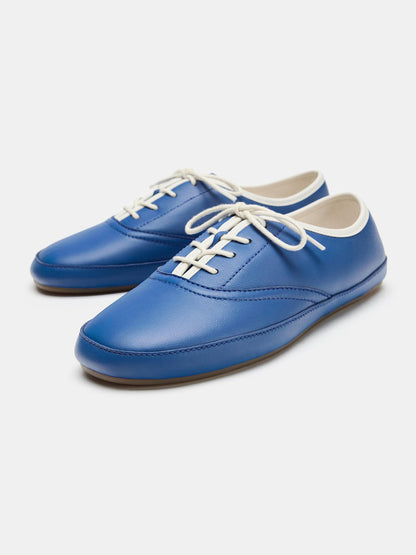 Navy Square-Toe Chic Lace-Up Slip-On Flats Sneakers