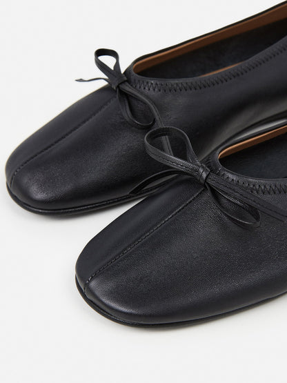 Black Classic Square-Toe Front Bow Simple Chic Ballet Flats