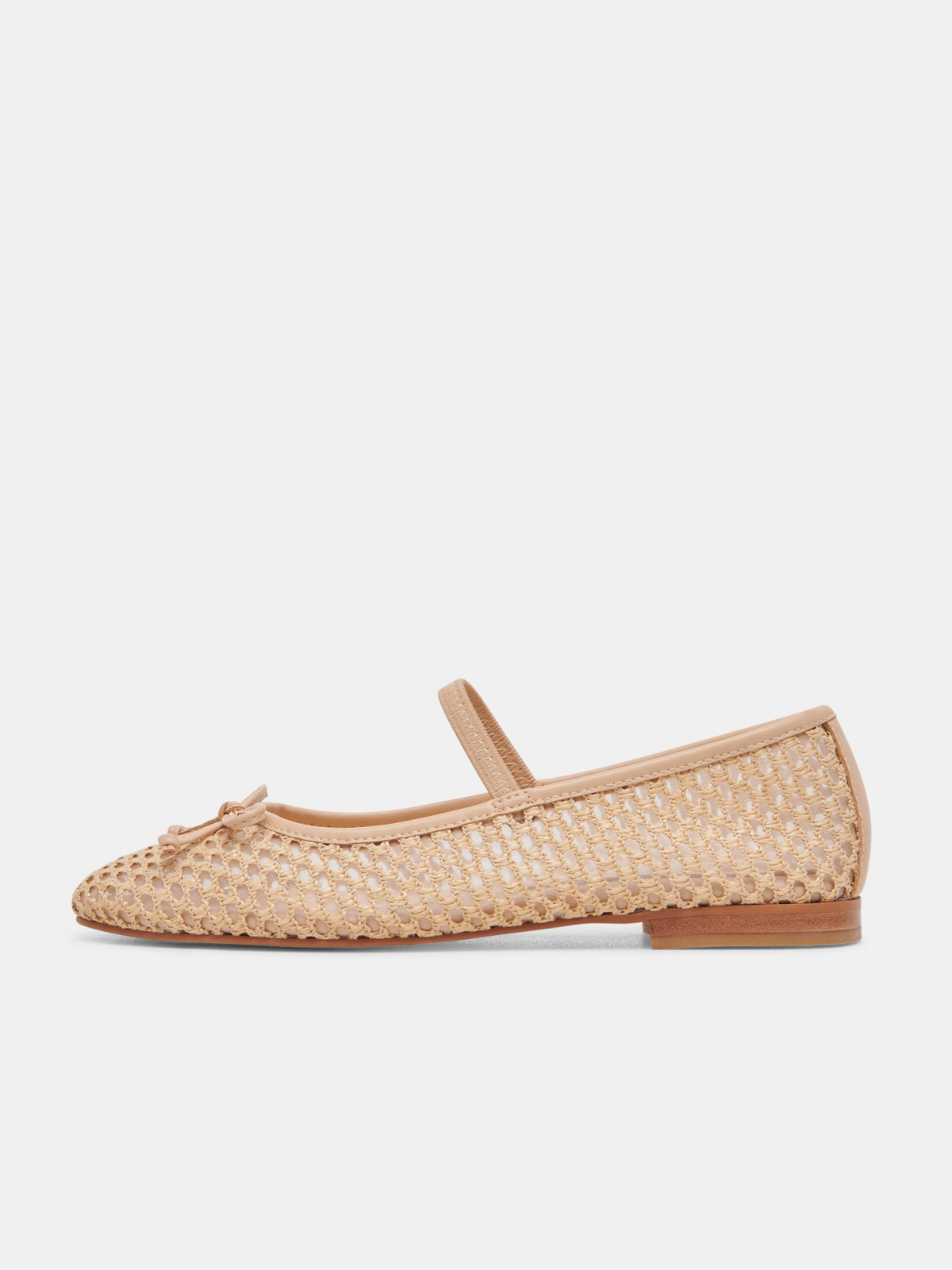 Nude Raffia Woven Bow Ballet Flats Round-Toe Boho Mary Janes