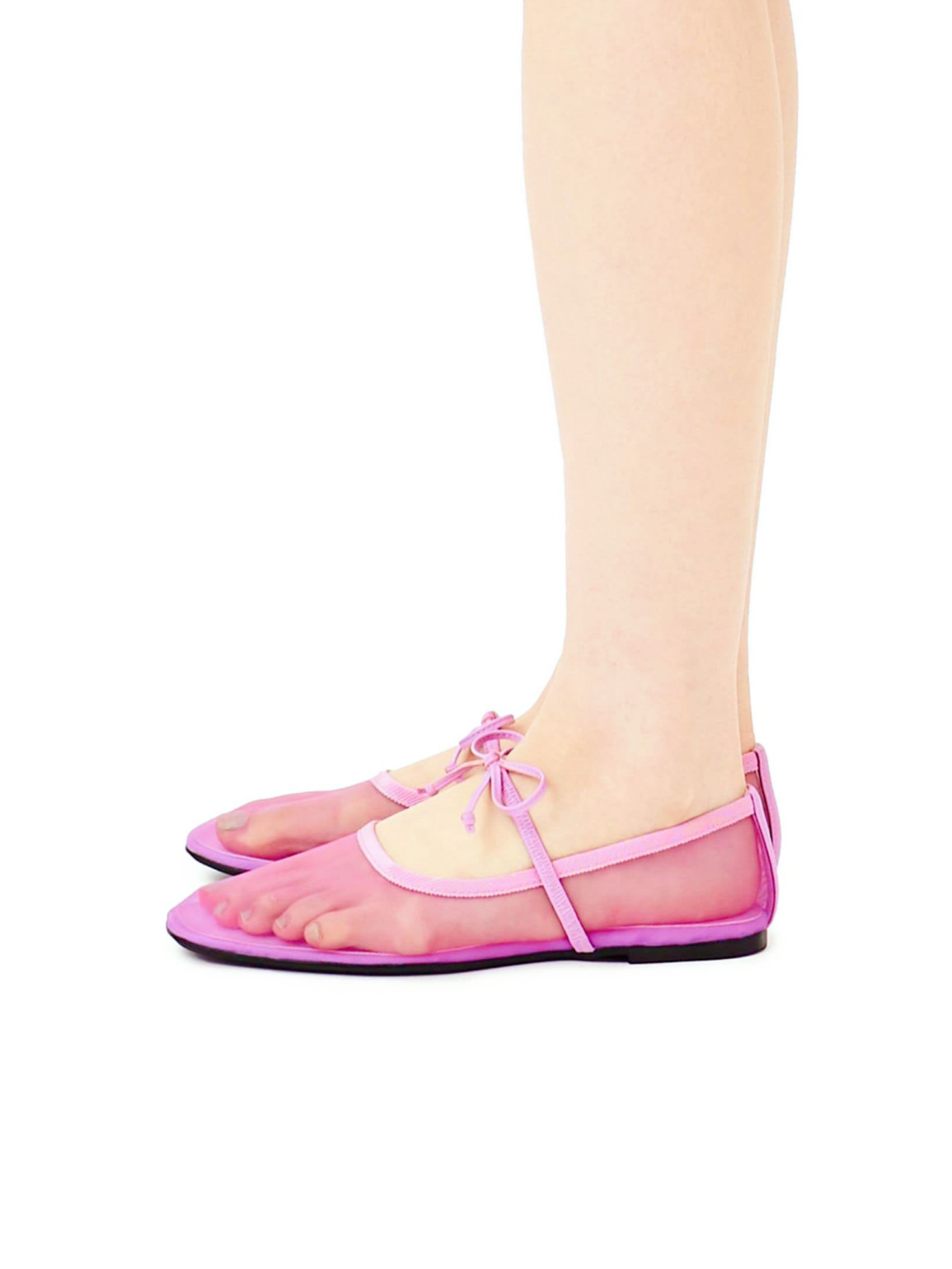 Lilac Purple Mesh Square-Toe Ballet Flats Mary Janes With Bow Band