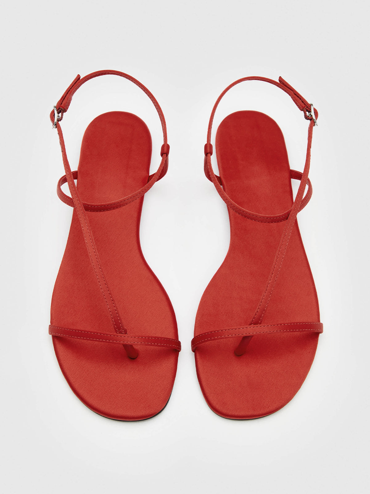 Red Satin Square-Toe Back And Ankle Strap Flats Sandals