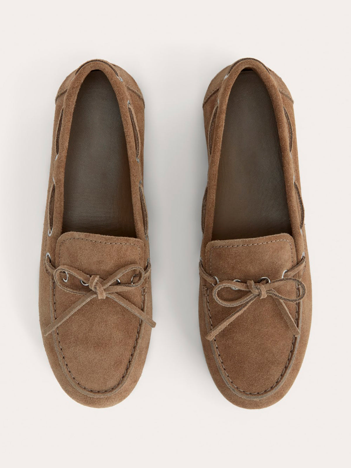 Brown Faux Suede Round-Toe Front Bow And Lace Edge With Eyelets Flats