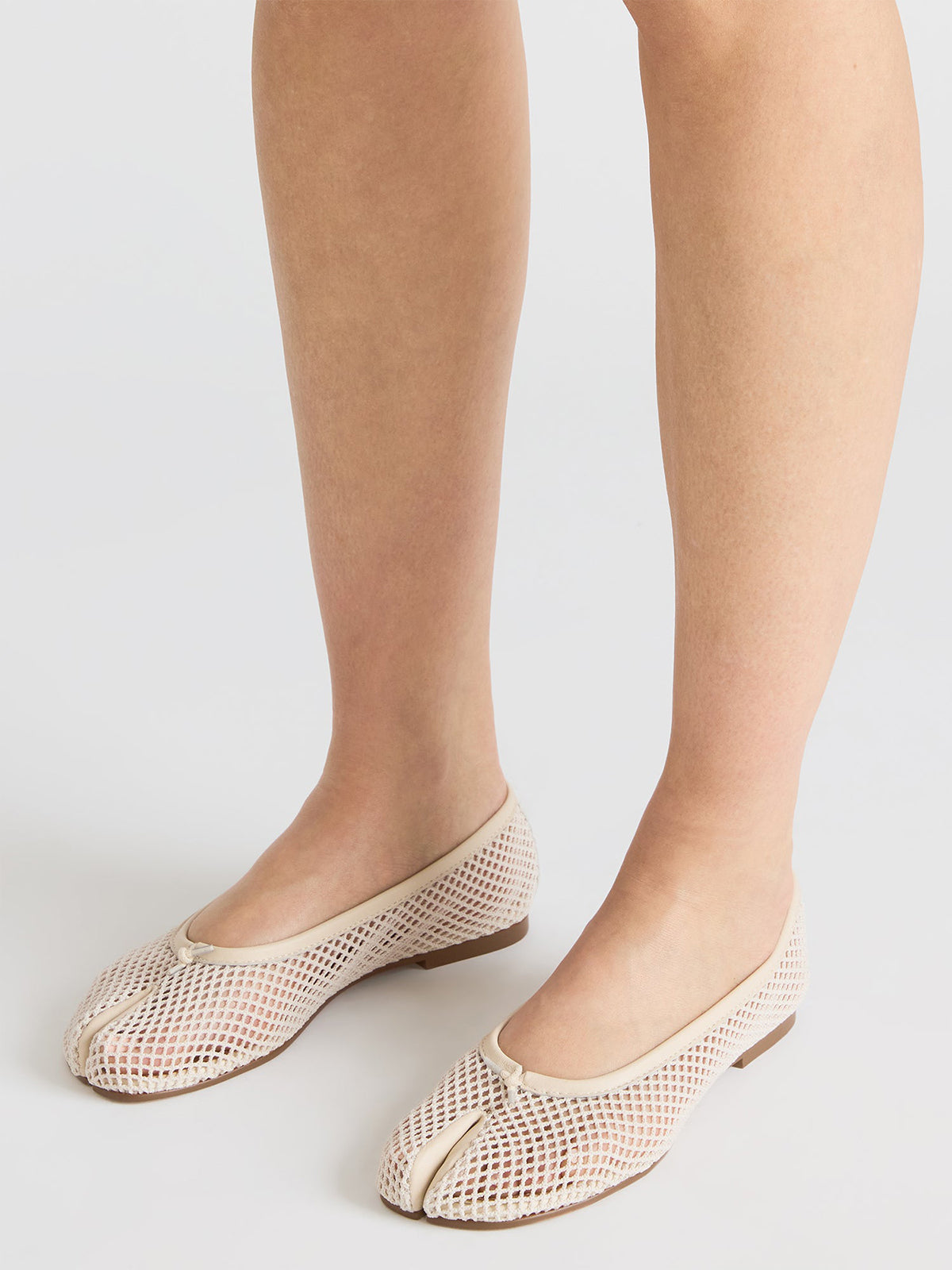 Bone Mesh Split-Toe Slip-On Ballet Flats