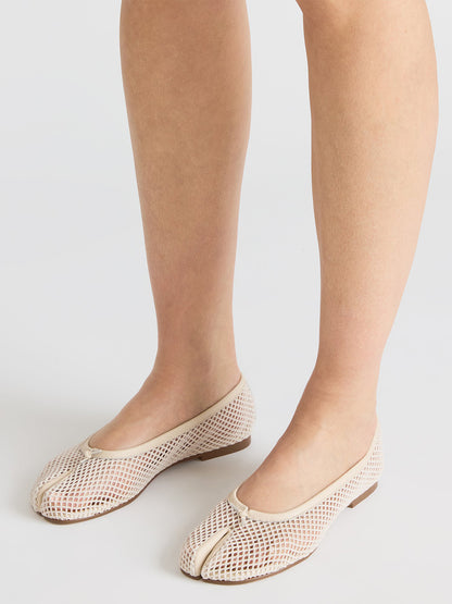 Bone Mesh Split-Toe Slip-On Ballet Flats
