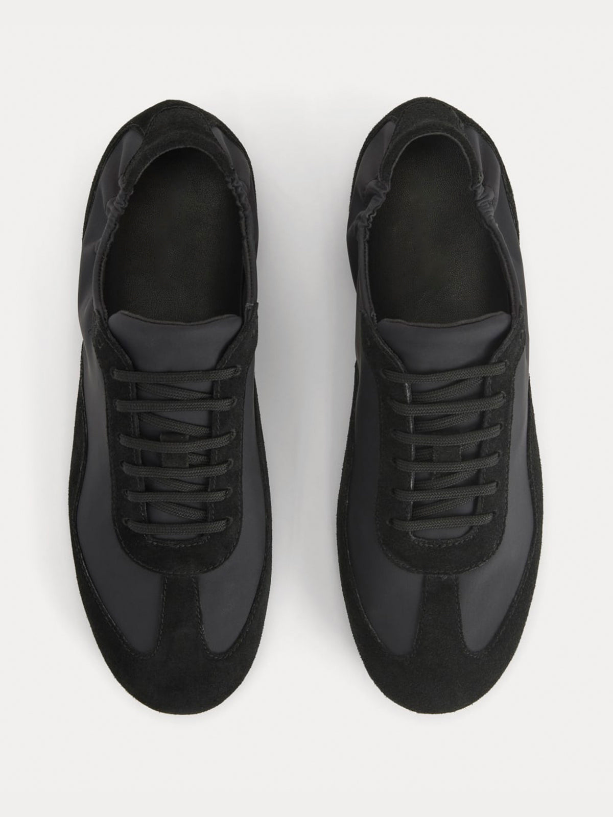 Black Faux Suede And Cloth Round-Toe Lace-Up Ballet Sneakers