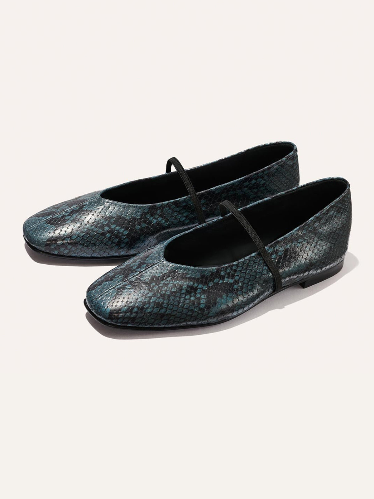 Mary Jane Square-Toe Slip-On Chic Ballet Flats - Aqua Snakeskin Pattern