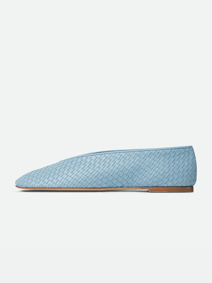 Sky Blue Woven Vegan Leather Round-Toe Slip-On Ballet Flats