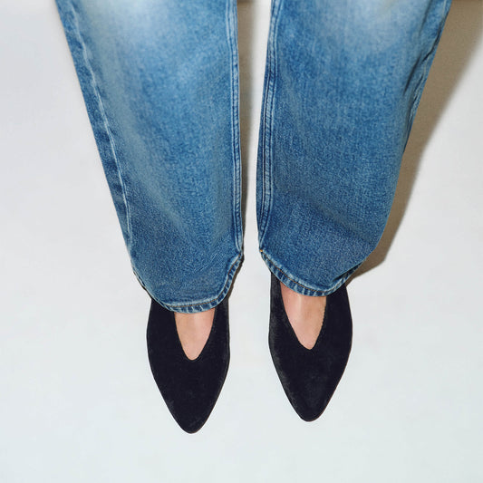 Chic Slip-On Pointed-Toe Simple Ballet Flats - Black Velvet