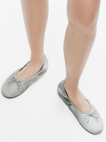 Silver Pony Hair Vegan Leather Square-Toe Front Bow Slip-On Ballet Flats