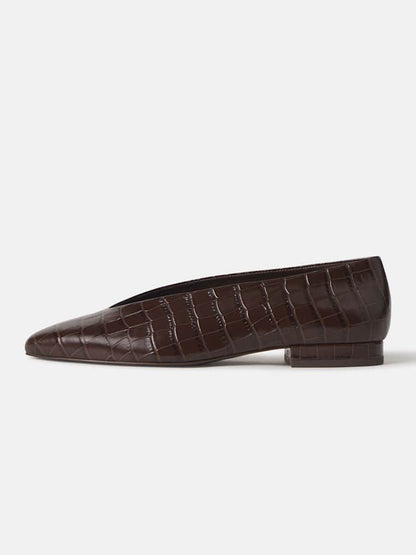 Chocolate Stone Pattern Pointed-Toe Slip-On Ballet Flats