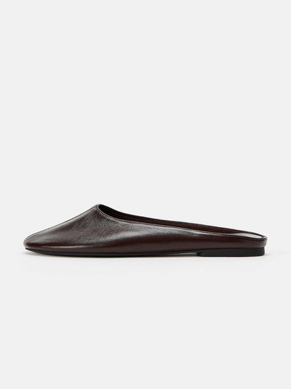 Chocolate Round-Toe Backless Slip-On Ballet Chic Flats