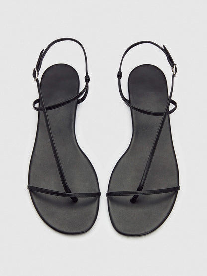 Black Square-Toe Back And Ankle Strap Flats Sandals