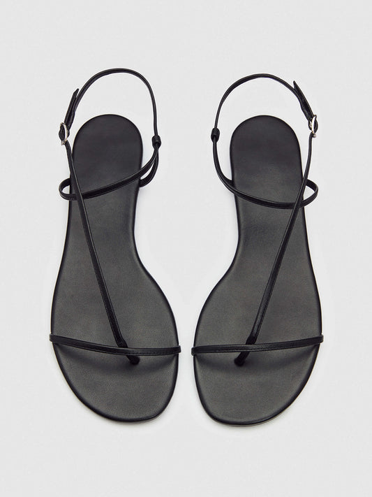 Black Square-Toe Back And Ankle Strap Flats Sandals