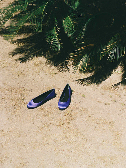 Purple Satin Round-Toe Slip-On Simple Ballet Flats