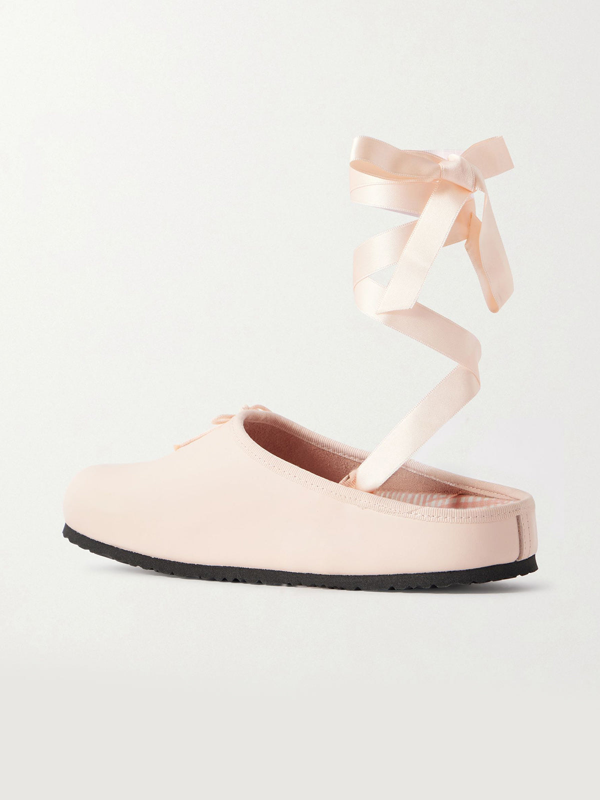 Cream Square-Toe Front Bow Backless And Ankle Strap Flats