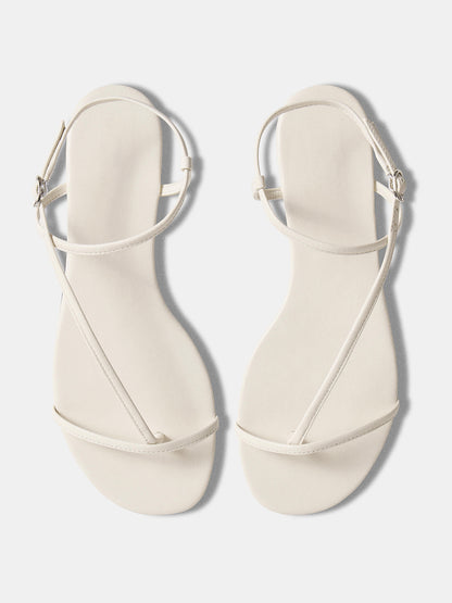 White Square-Toe Back And Ankle Strap Flats Sandals