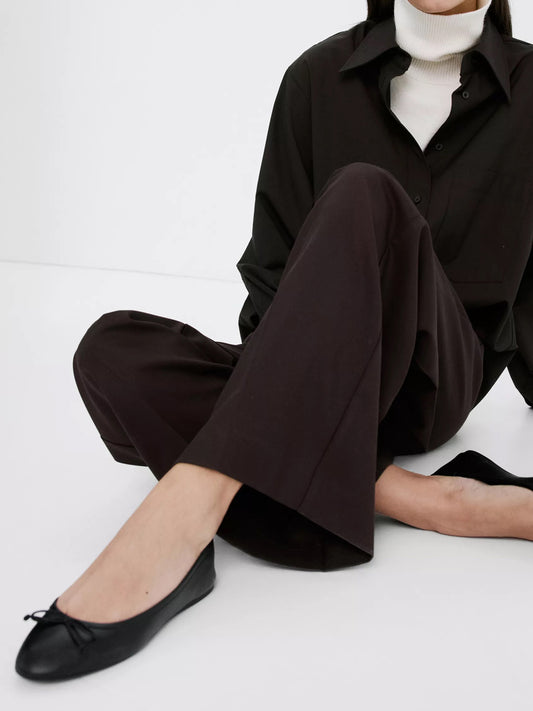 Black Round-Toe Simple Front Bow Slip-On Ballet Flats