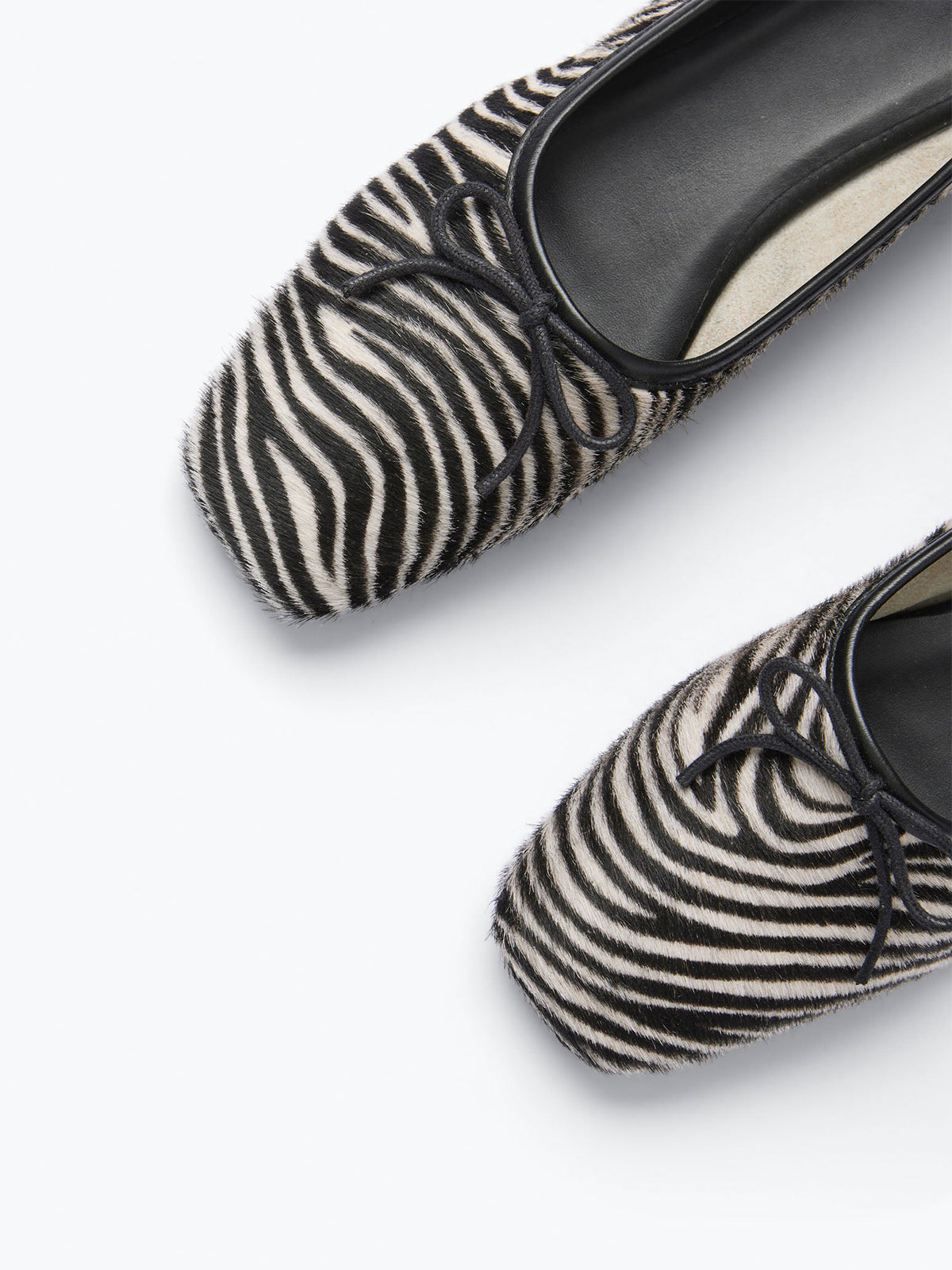 Vegan Leather Square-Toe Front Bow Slip-On Ballet Flats - Zebra Pattern