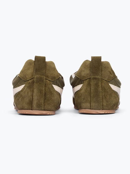 Coffee Cow Suede And Cloth And Cow Leather Square-Toe Lace-Up Sneakers