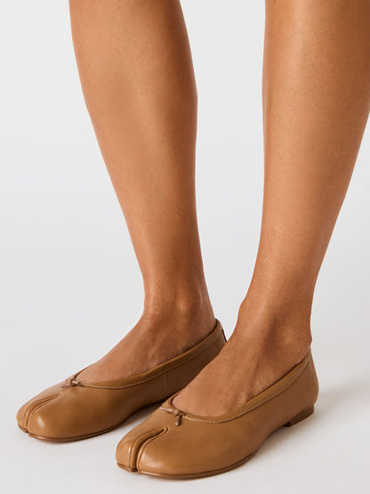 Tan Split-Toe Slip-On Ballet Flats