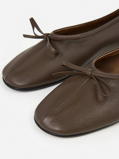 Khaki Classic Square-Toe Front Bow Simple Ballet Flats