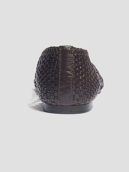 Chocolate Woven Vegan Leather Pointed-Toe Cutout Slip-On Flats