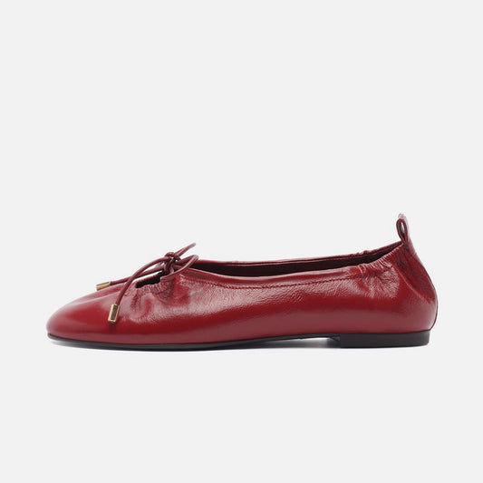 Red Round-Toe Front Strap Fashion Slip-On Ballet Flats