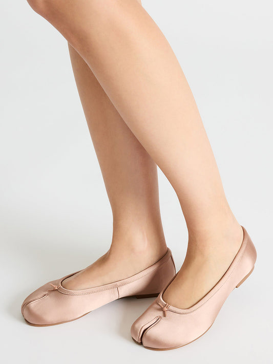 Pink Satin Split-Toe Slip-On Ballet Flats