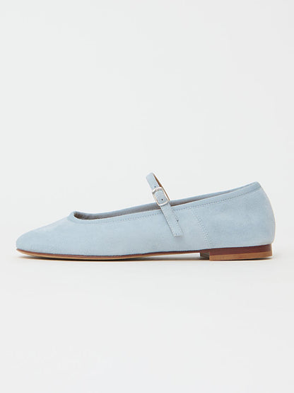 Blue Faux Suede Round-Toe Mary Jane With Buckle Chic Ballet Flats