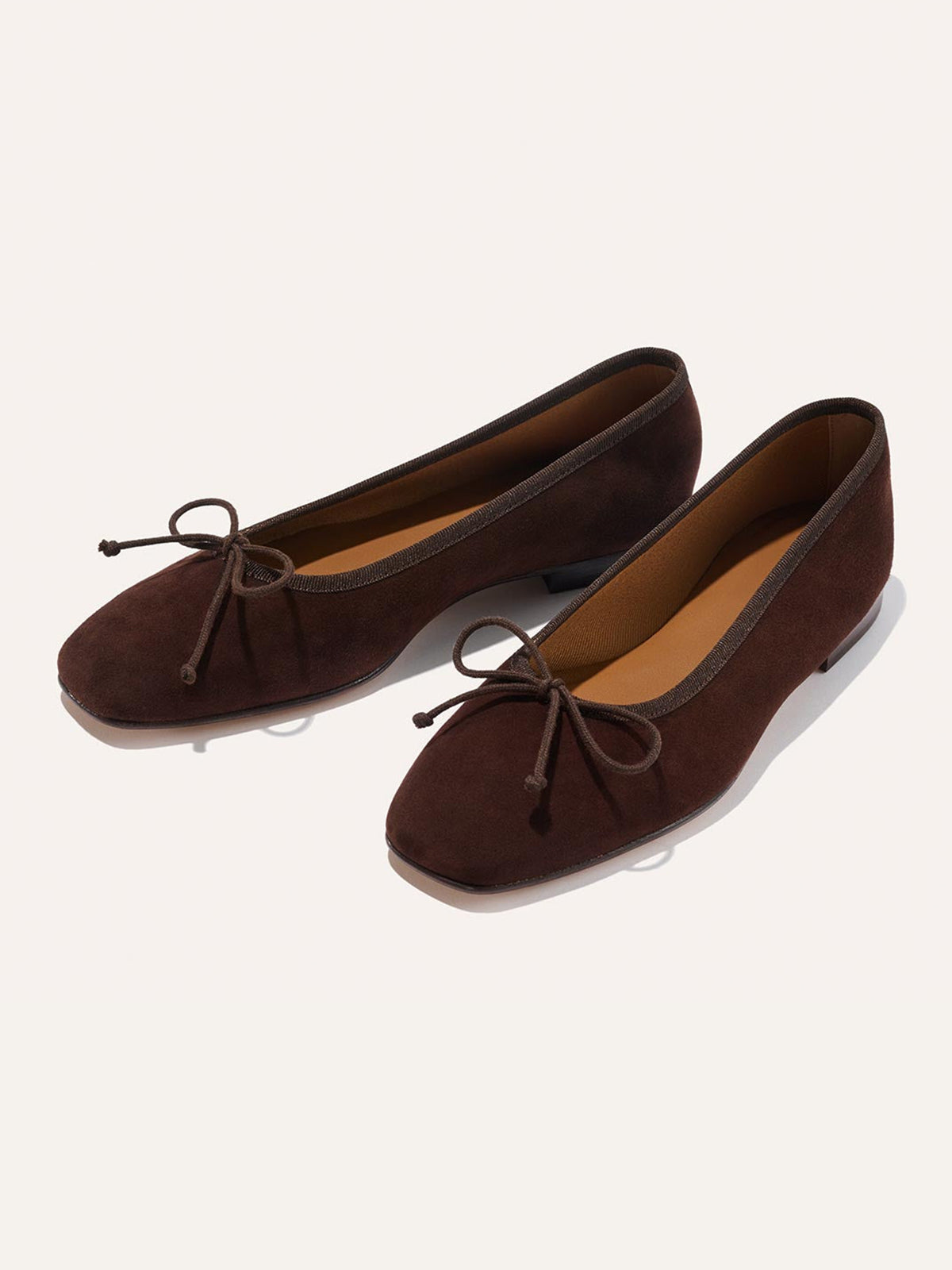 Front Bow Square-Toe Slip-On Chic Ballet Flats - Coffee Faux Suede