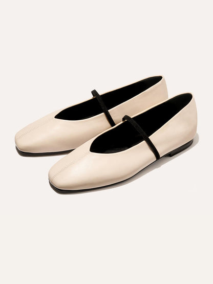 Mary Jane Square-Toe Slip-On Chic Ballet Flats - Bone
