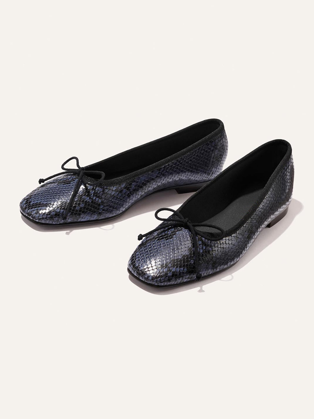 Front Bow Square-Toe Slip-On Chic Ballet Flats - Snakeskin Pattern