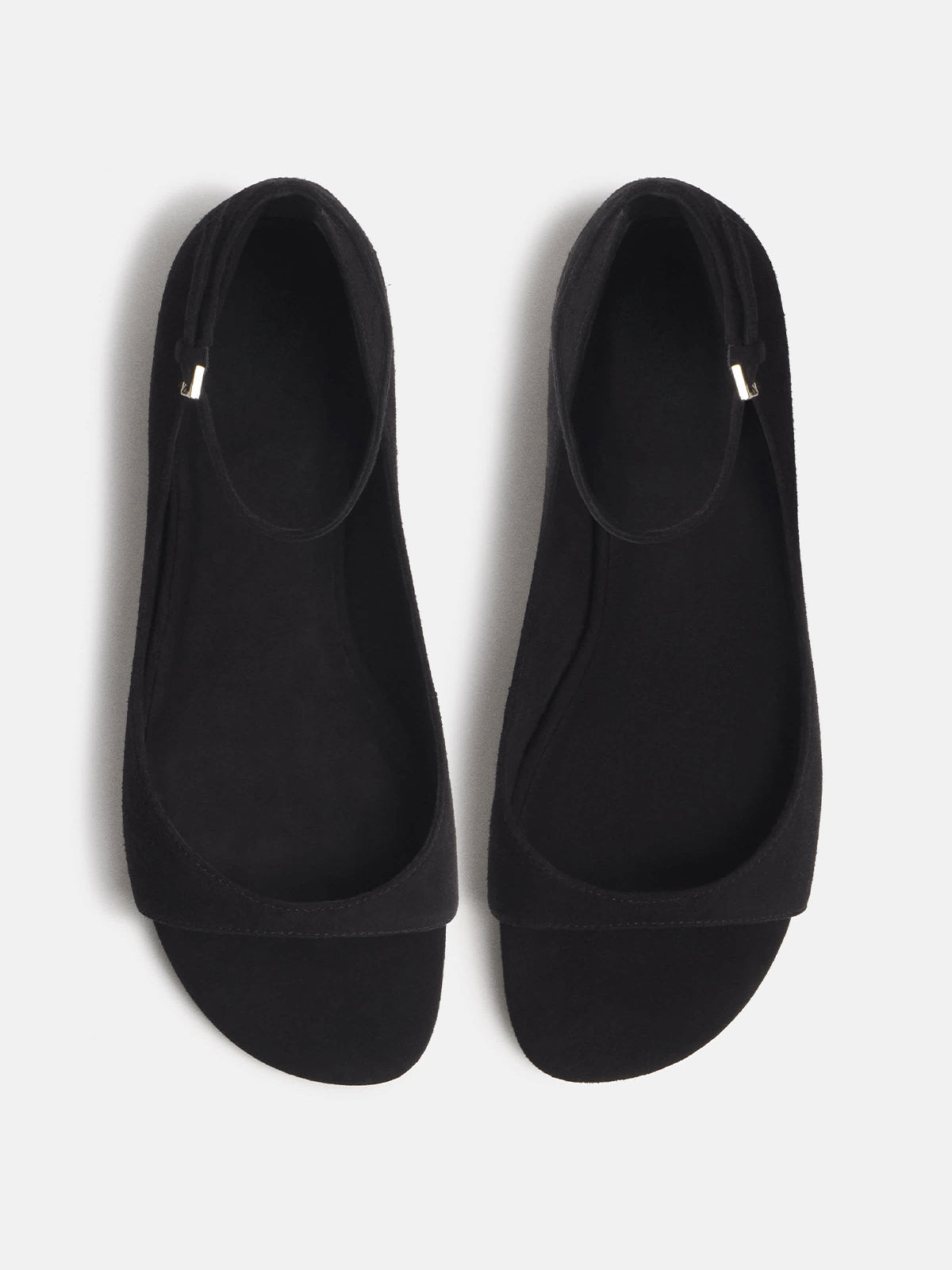 Black Faux Suede Square-Toe Buckle Ankle Strap Flats Sandals