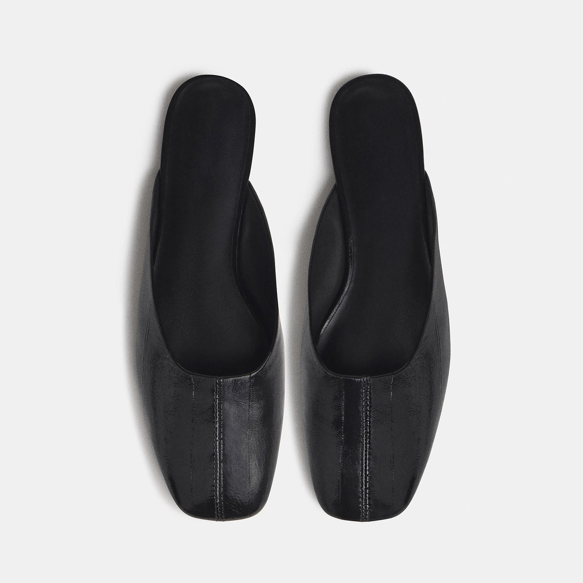 Slip-On Square-Toe Backless Mules Flats - Patent Black