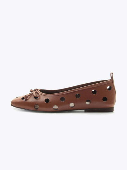 Red Square-Toe Front Bow Cutout Slip-On Ballet Flats