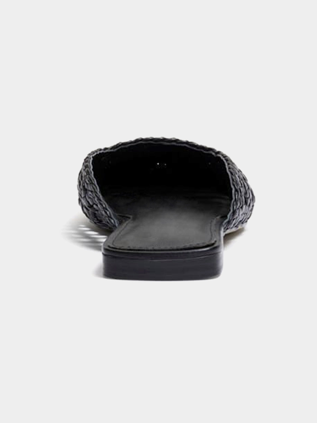 Woven Vegan Leather Square-Toe Cutout Backless Flats - Black