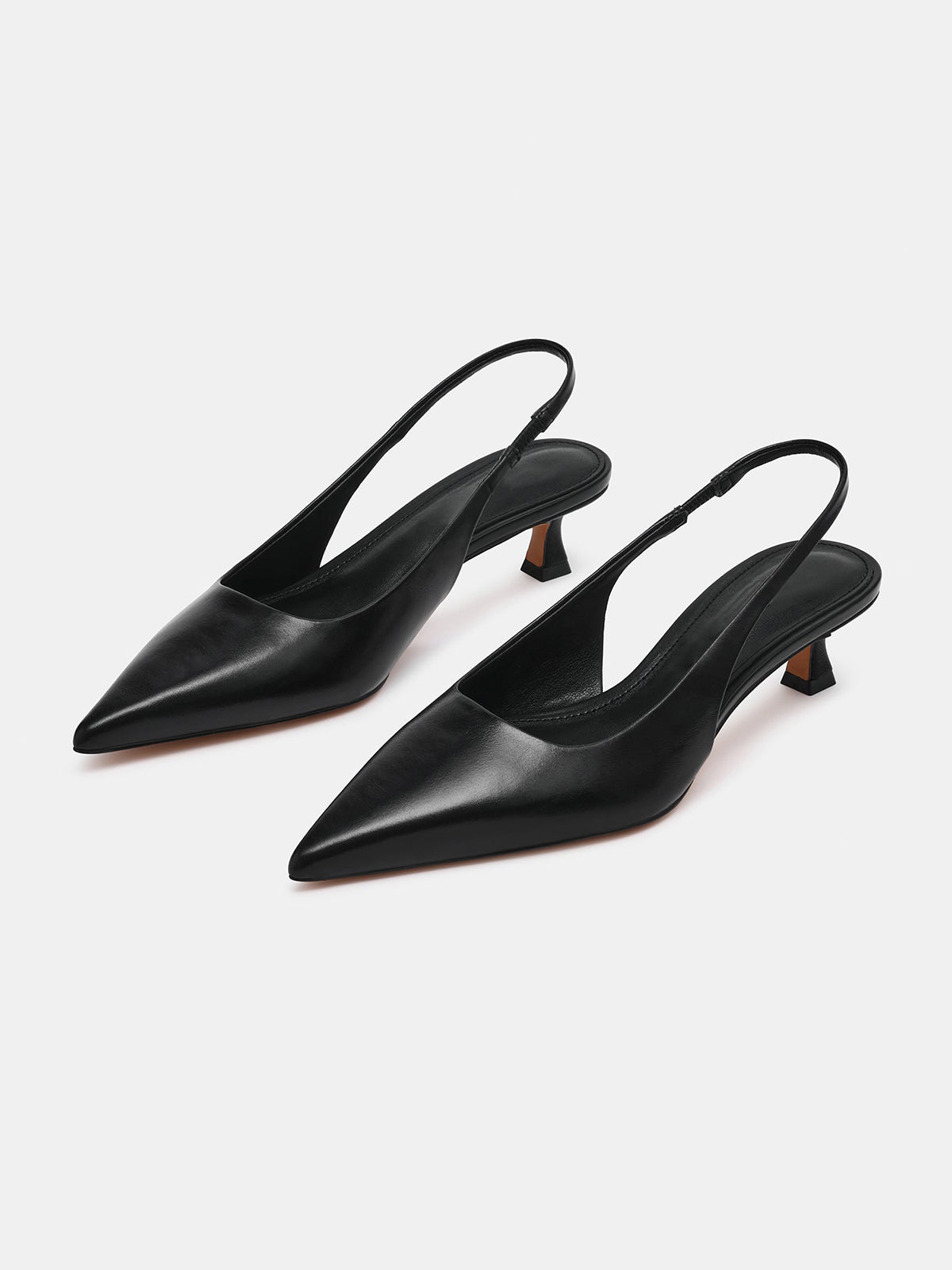 Black Pointed-Toe Classic Back Strap Chic Kitten Heels