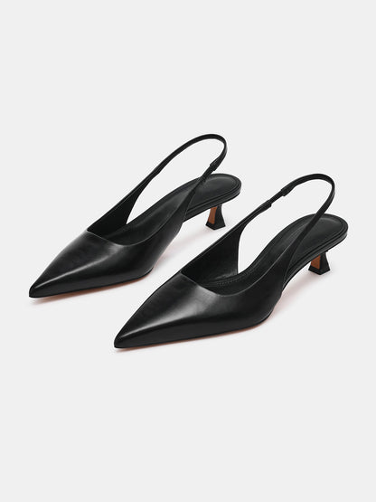 Black Pointed-Toe Classic Back Strap Chic Kitten Heels