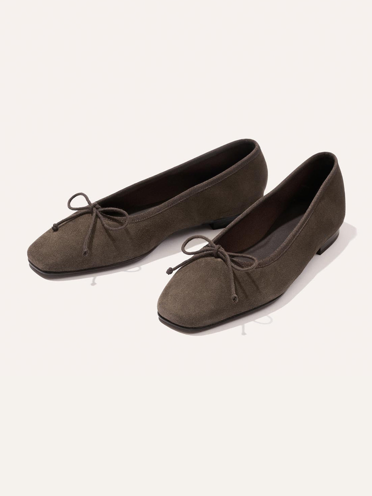 Front Bow Square-Toe Slip-On Chic Ballet Flats - Cognac Faux Suede